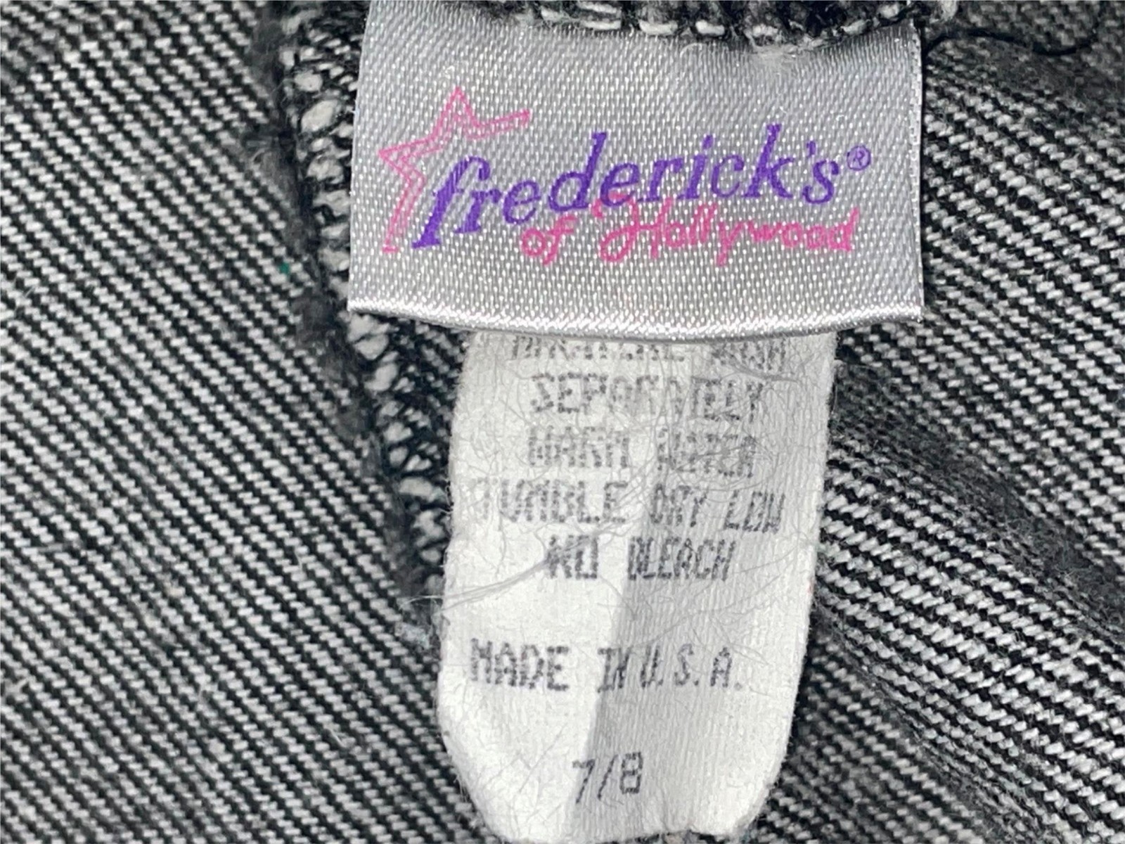 VTG 80S 90S WOMENS S BLACK FREDERICKS OF HOLLYWOOD STONE WASHED DENIM OVERALLS