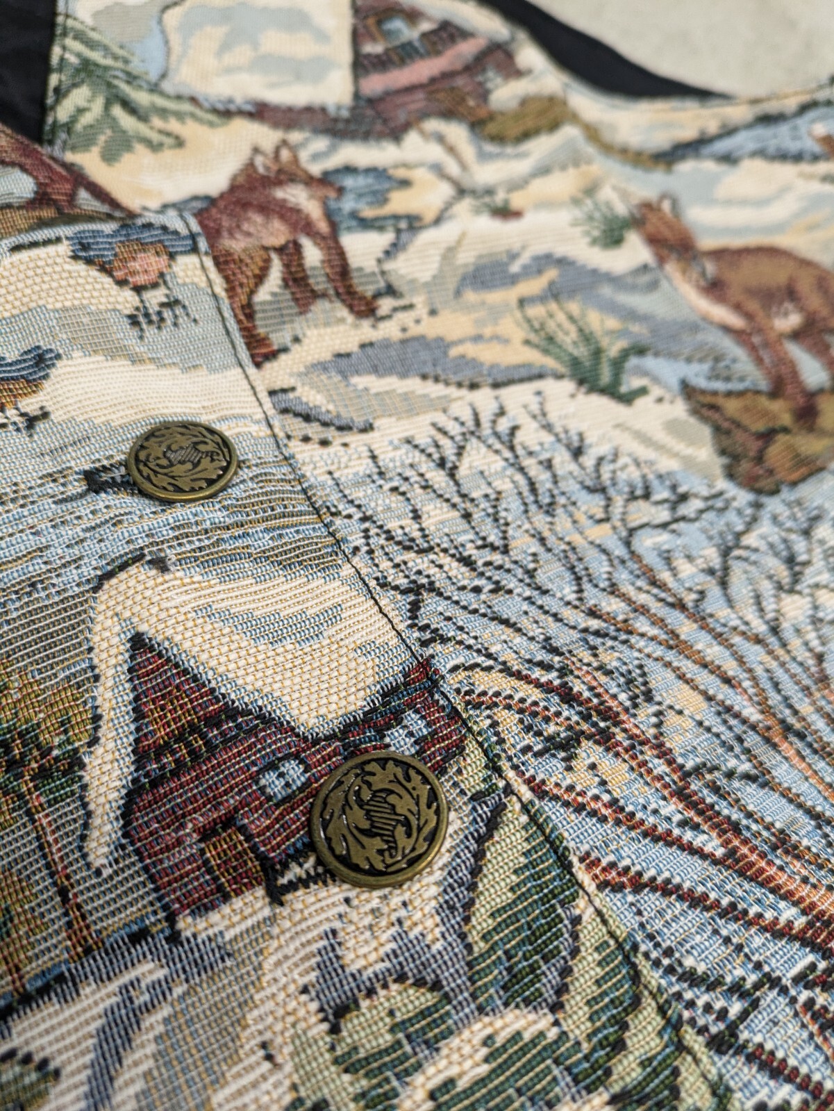 Vintage Nadia Embroidered SNOWY WOODS Tapestry Women’s MED Grandmacore Vest NEW