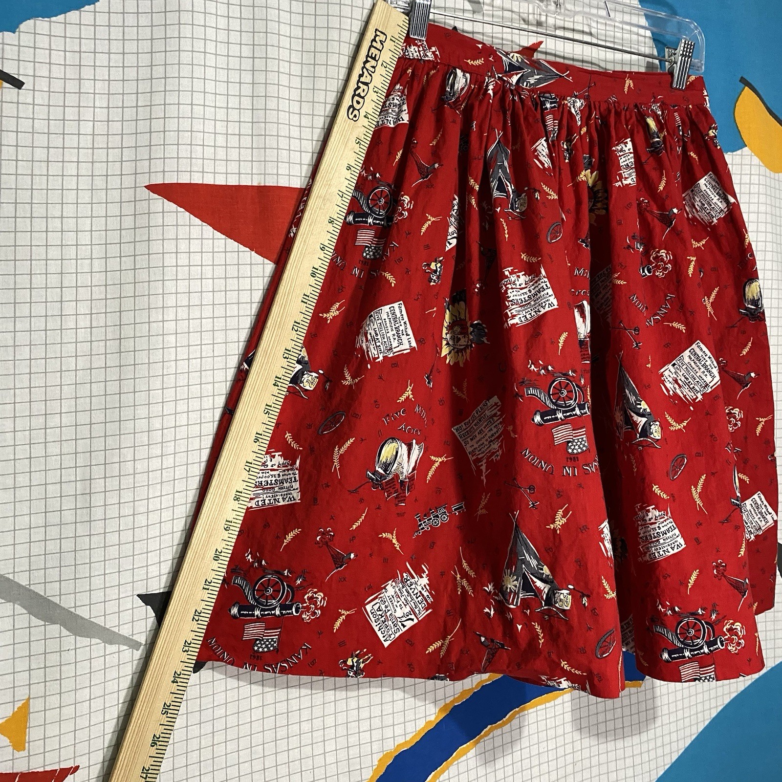Vintage 50s Novelty Print Skirt Art Santa Fe Railroad Travel Rockabilly Western
