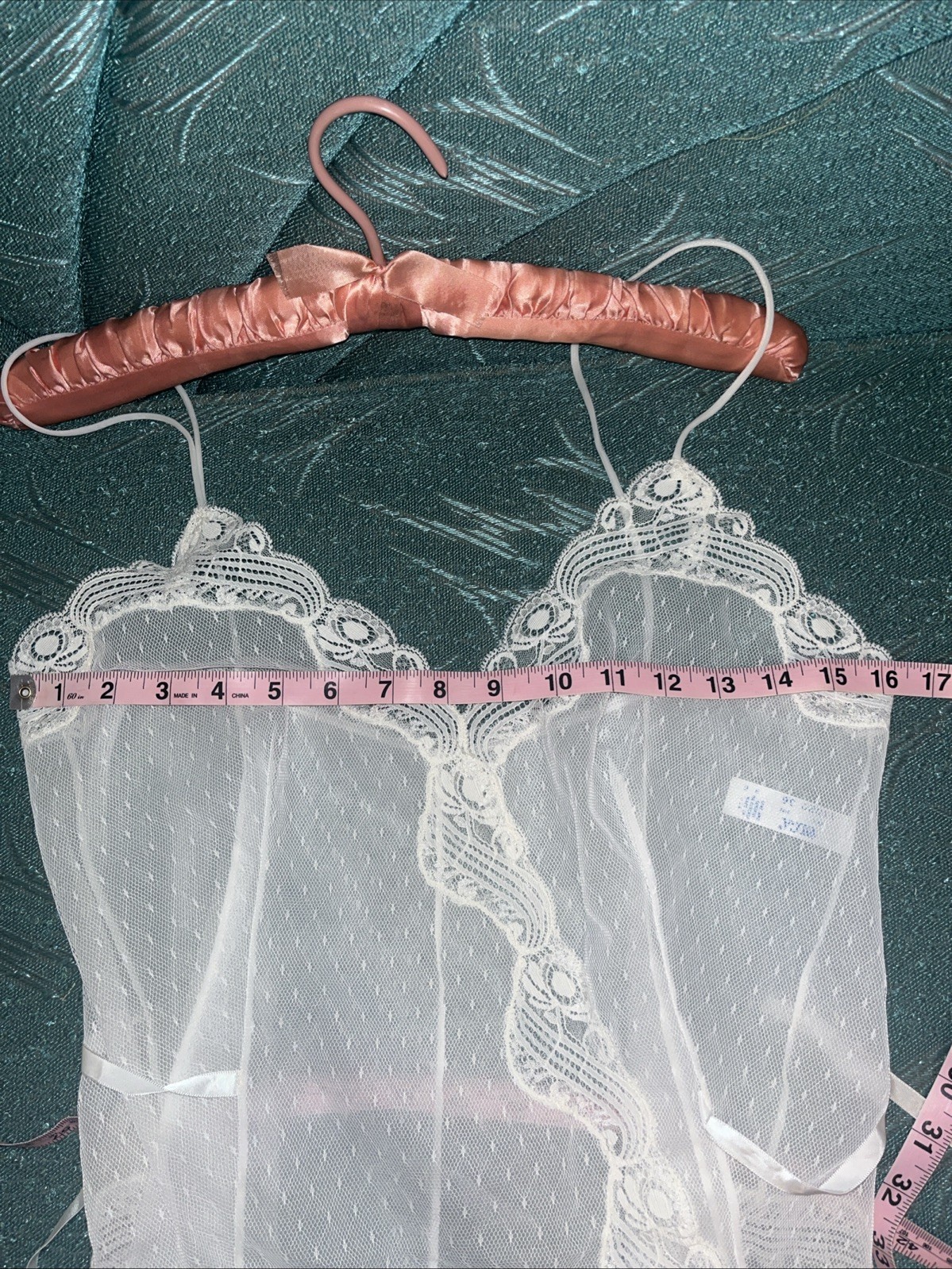 VTG Olga White Net Lace Trim Nylon Bodysuit Teddy Style 11020 Size 36 Romper