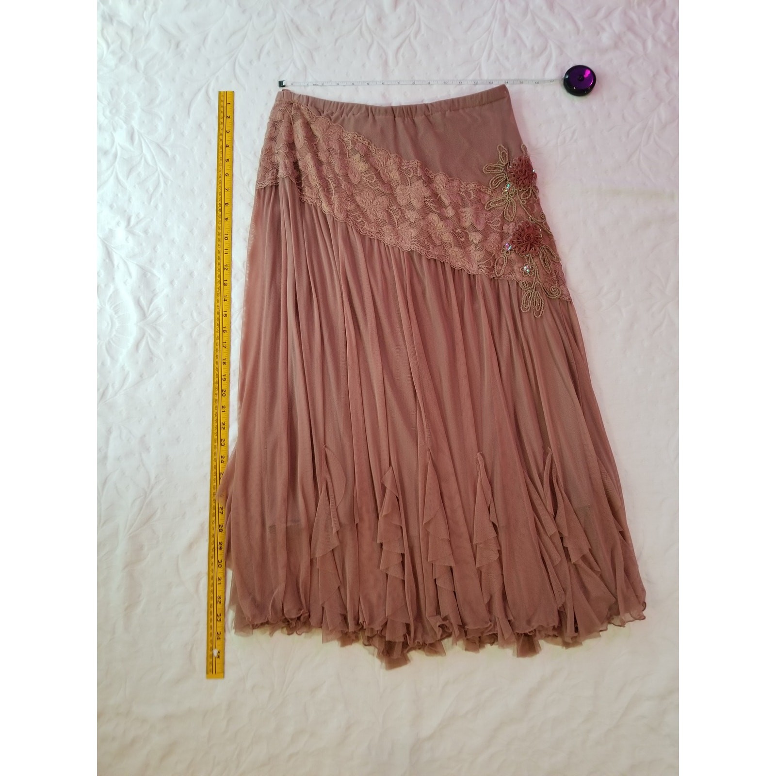 Vintage Y2K Michel U.S.A. Mauve Mesh Floral Lace Beaded 2-Piece Skirt Set