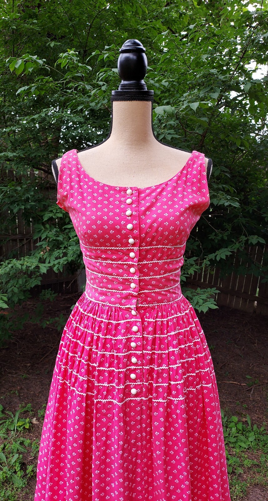 Vintage 50’s Lanz Originals Floral Print Dress Cotton Lace Button Pockets Small