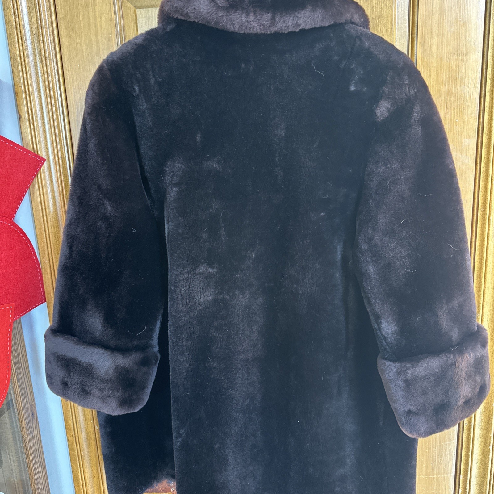 Vintage Mouton Lamb Fur Coat Dark Chocolate Brown Shawl Collar Cuffs Pkts Lined