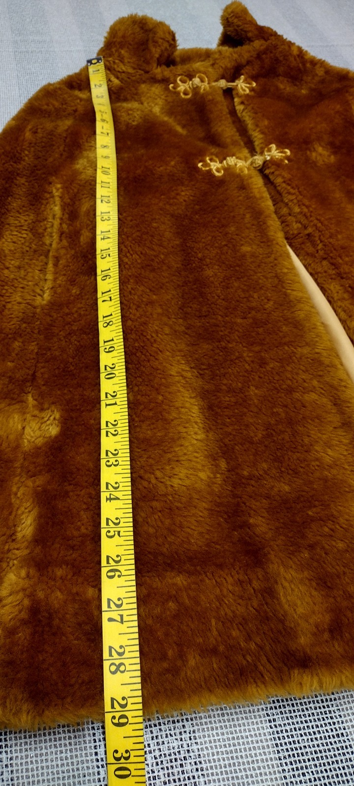 70s Faux Fur Cape Bohemian Look Mustard Bronze Color ASIAN FROG BUTTONS Size S