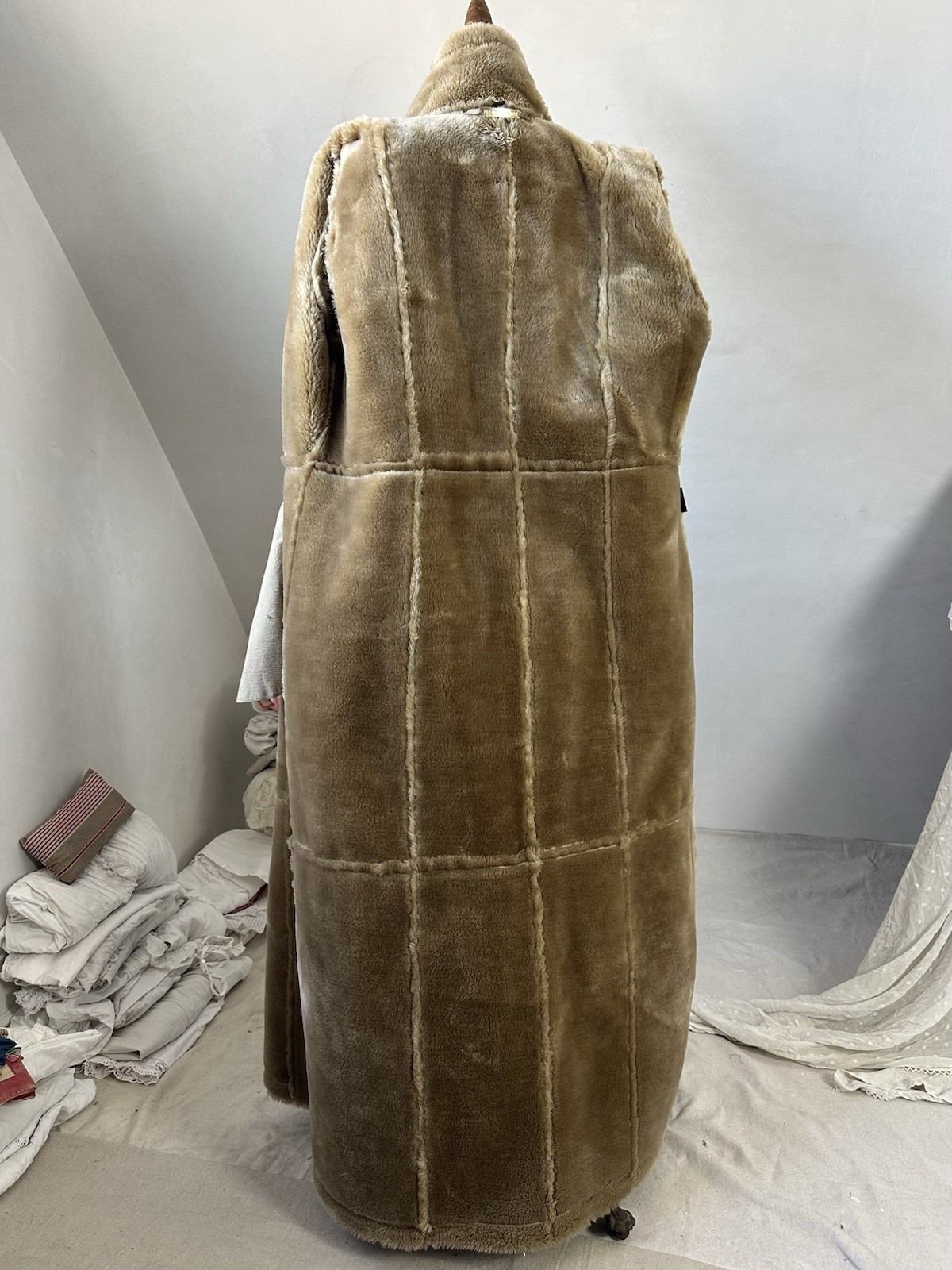 Vintage 70s style Hippie Faux Sheepskin Genuine Leather Long Coat Women’s Large