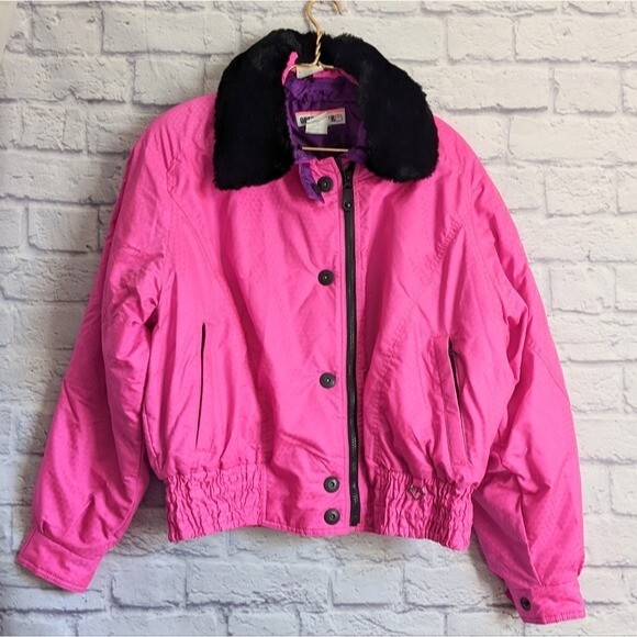 Vintage 80s Obeymeyer Hot Pink Ski Jacket 10 Barbie Barbiecore Embroidered