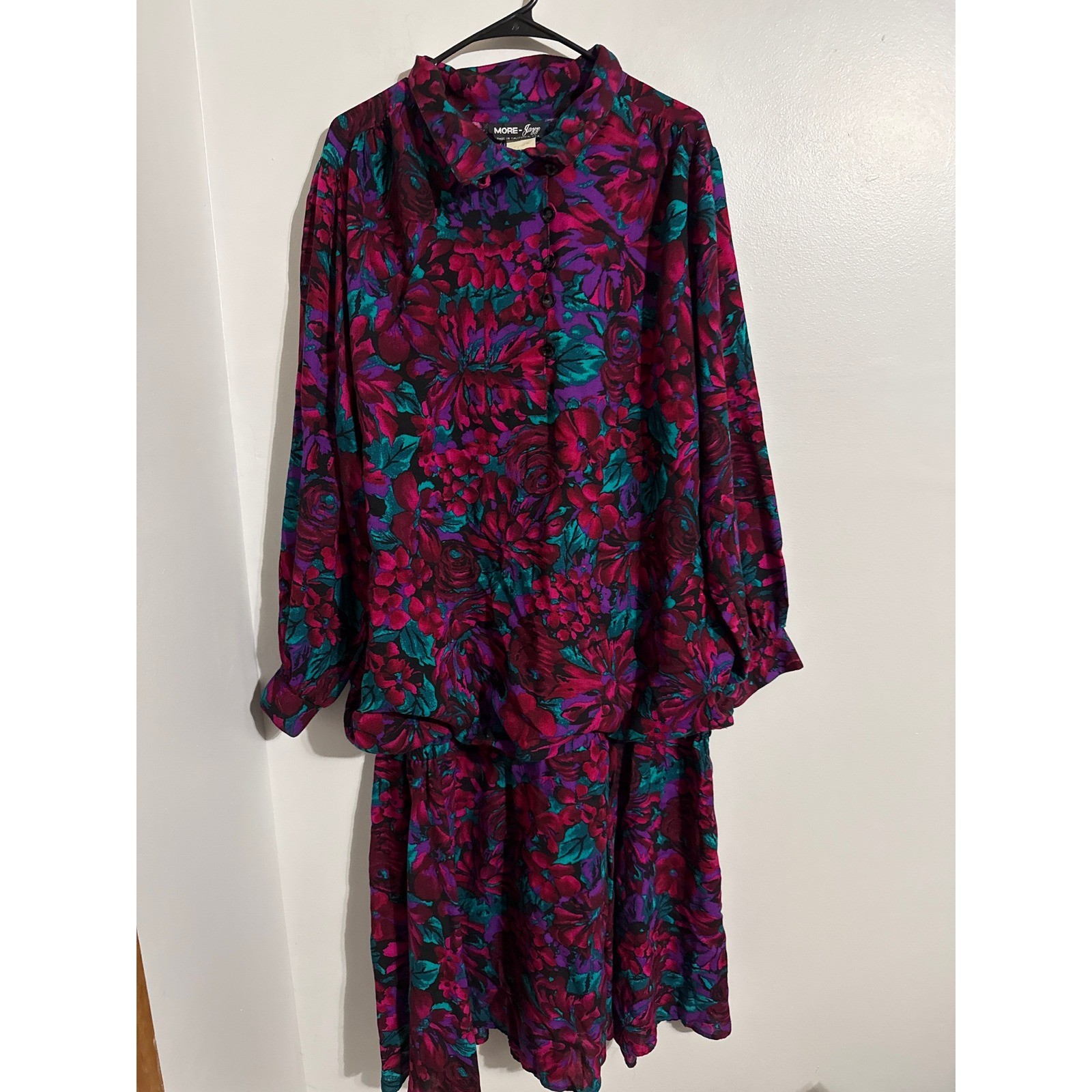 Vintage 80s-90s More Jazz Vintage Floral Midi Dress Long Sleeve Plus Size 20W