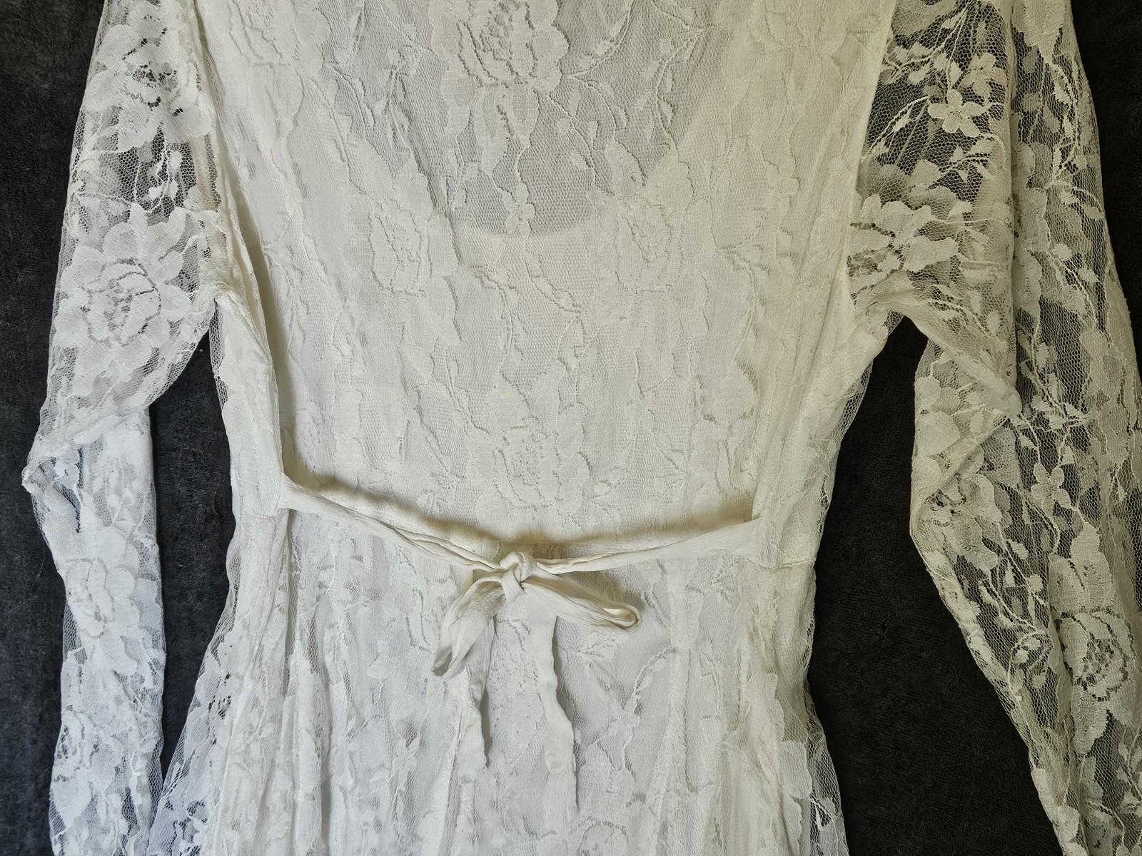 Vintage NOSTALGIA Ivory Off White Lace & Iridescent Beading Maxi Dress*Large