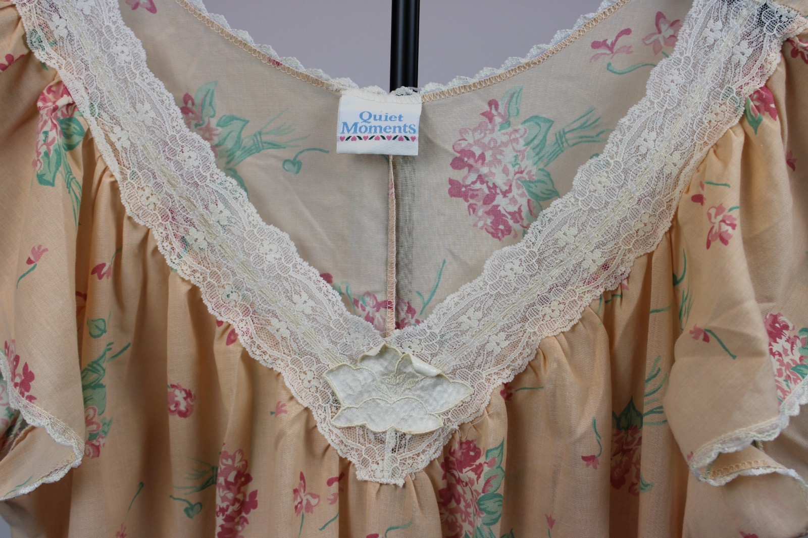 Quiet Moments Nightgown – 1X, Made in USA, Floral, Lace Trim, 40” Length
