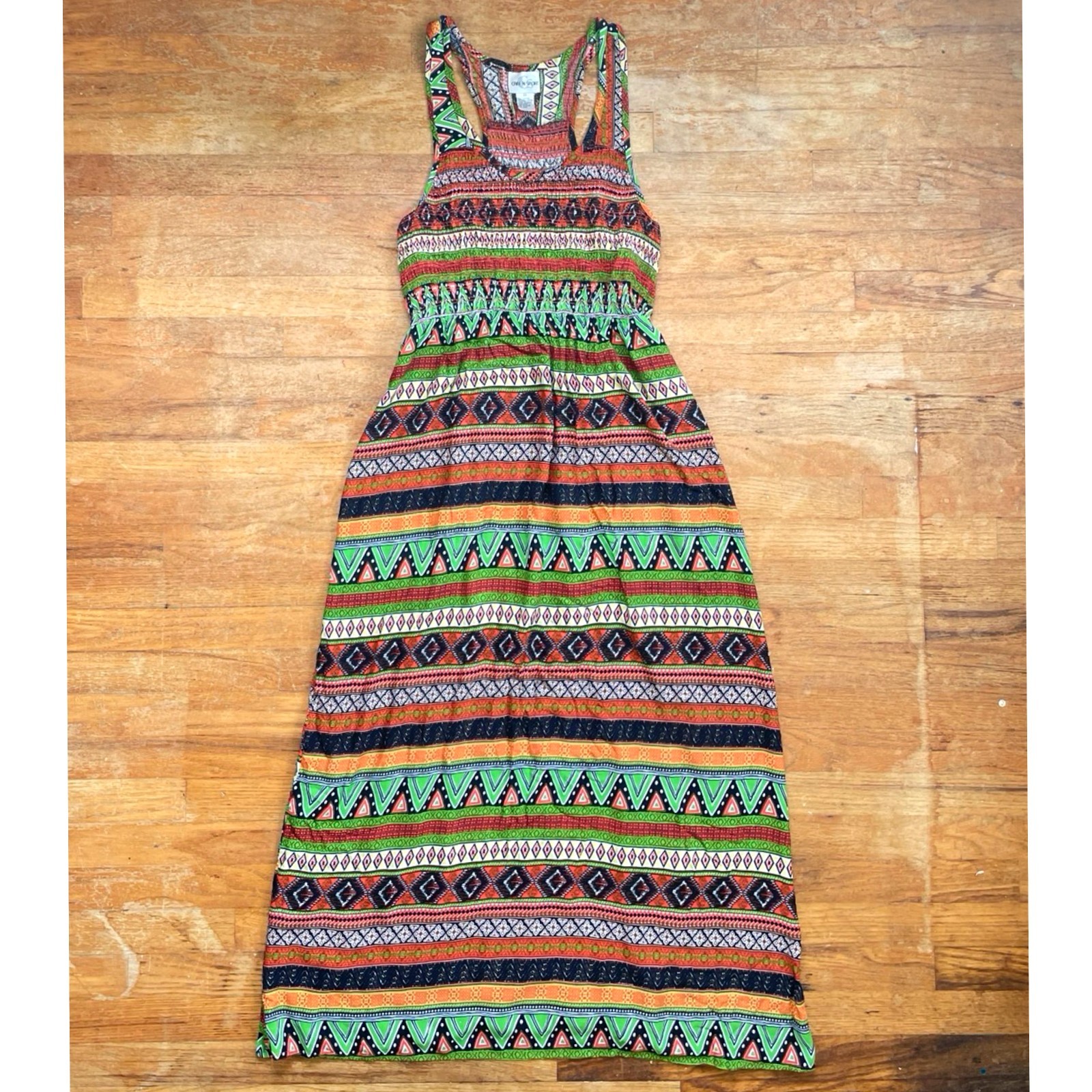 Vintage Geometric Print Tank Dress Plus Size 1X/2X 1990s Cotton Blend Maxi