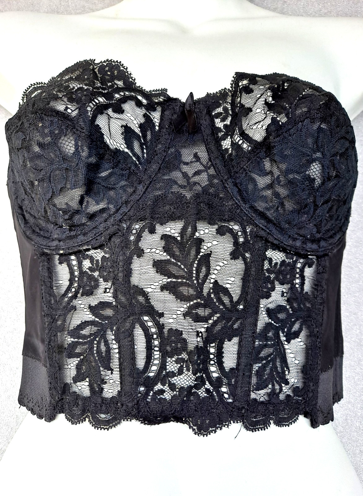 Vintage Fleur De Lace By Smoothie Bra 36B Longline Corset Boned Lace Underwire