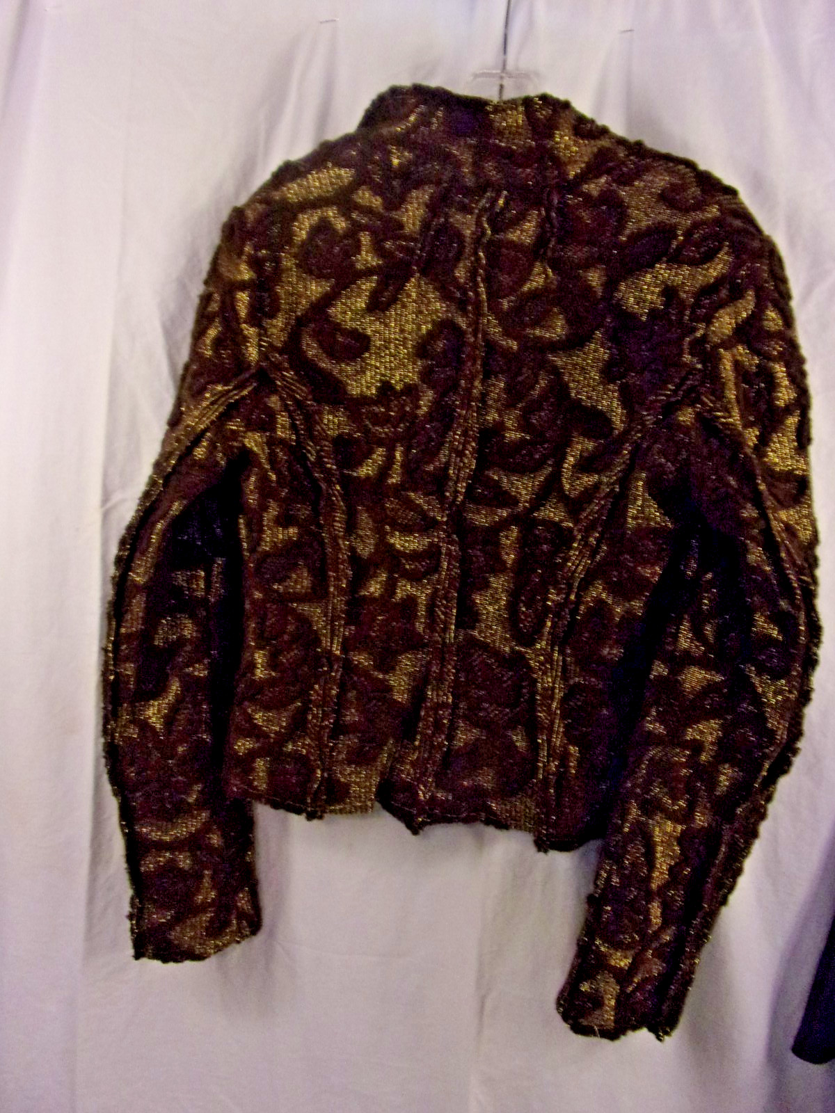 Vintage Rinascimento Italy Brown Metallic Jacket Cut out Skirt Suit L / S