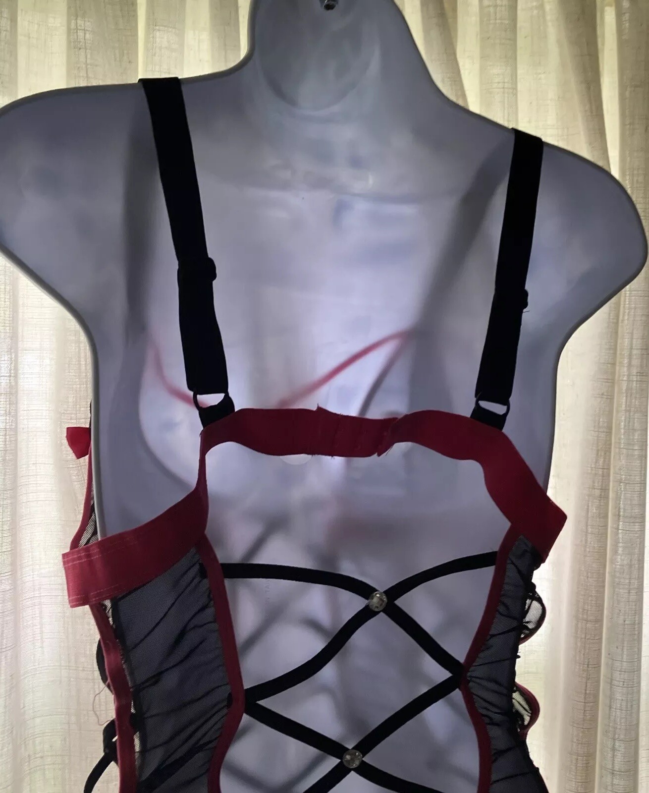 Vintage Black Pink Strappy Woman’s Teddy Sexy Bodysuit Intimate Apparel One Size