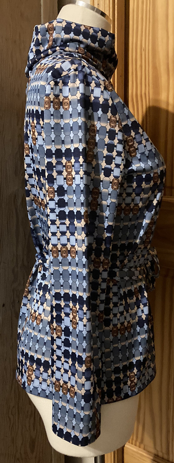 DONNKENNY Turtleneck Blouse With Matching Belt geometric mosaic MOD 1970s VTG