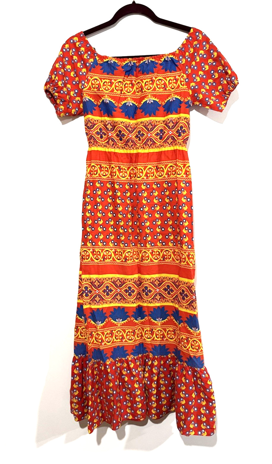 Vintage Y2K Milkmaid Maxi Dress Woman S All Over Print Cottagecore Boho Handmade