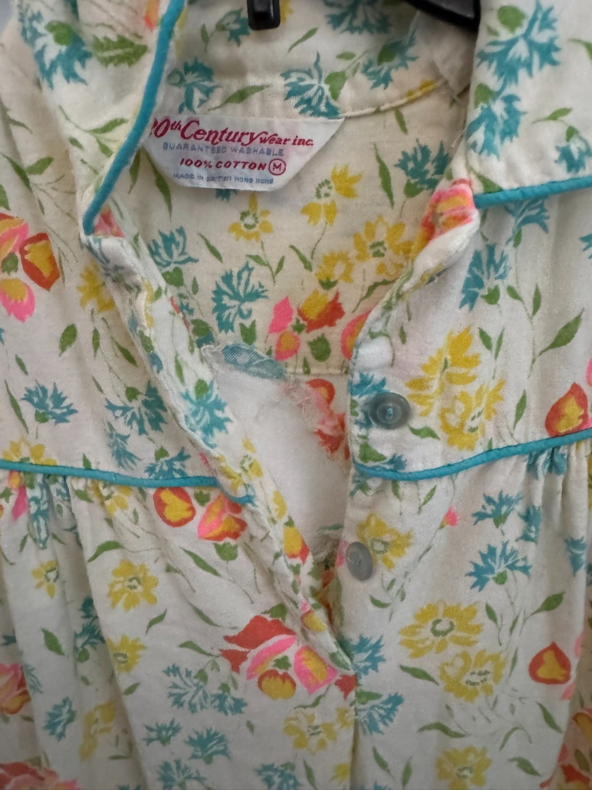 Vintage 20th Century Wear House Dress M Floral Cotton British Hong Kong Robe