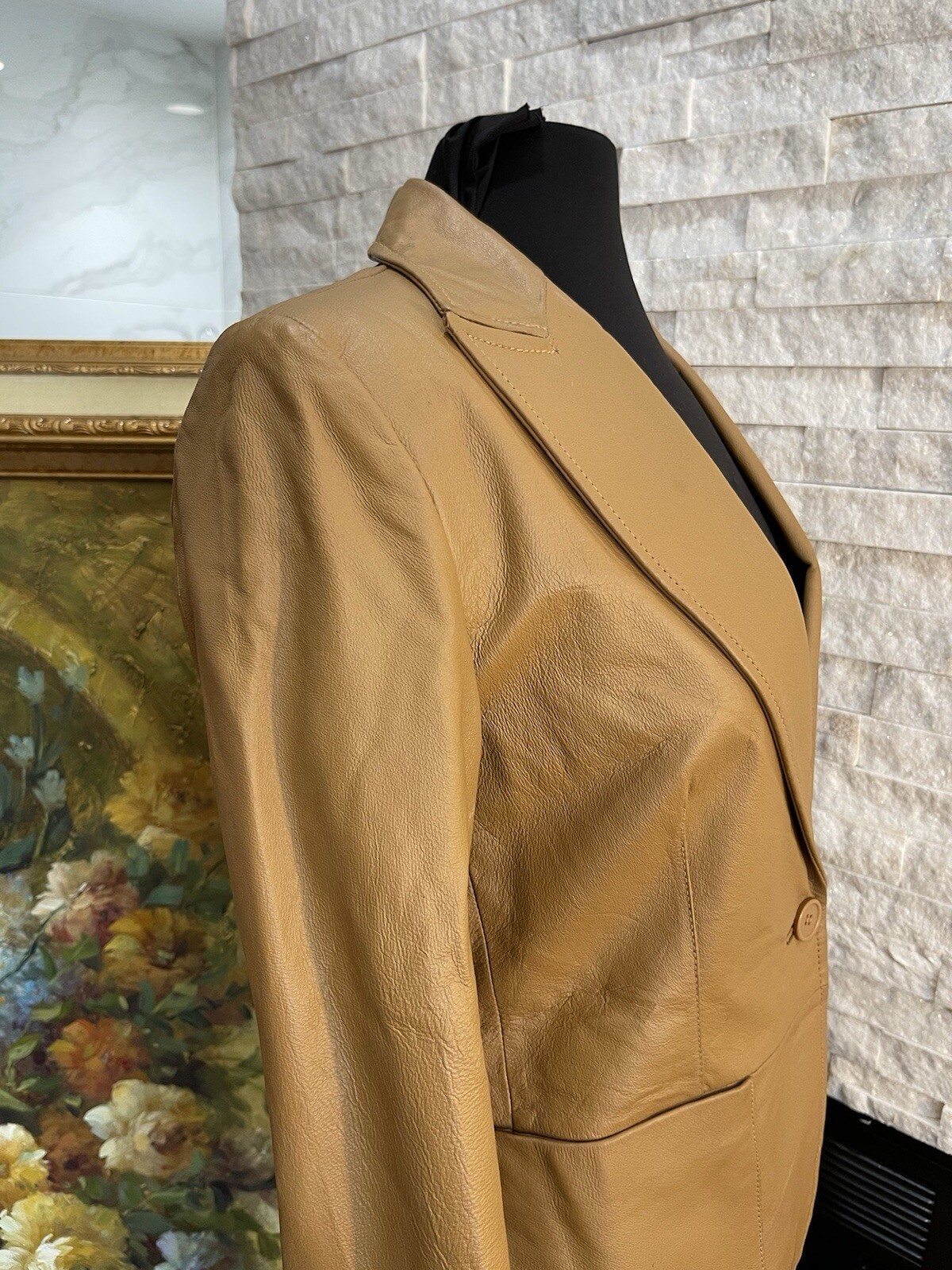 90s Y2K Rampage Camel Brown Leather Blazer Jacket Size Large Vintage