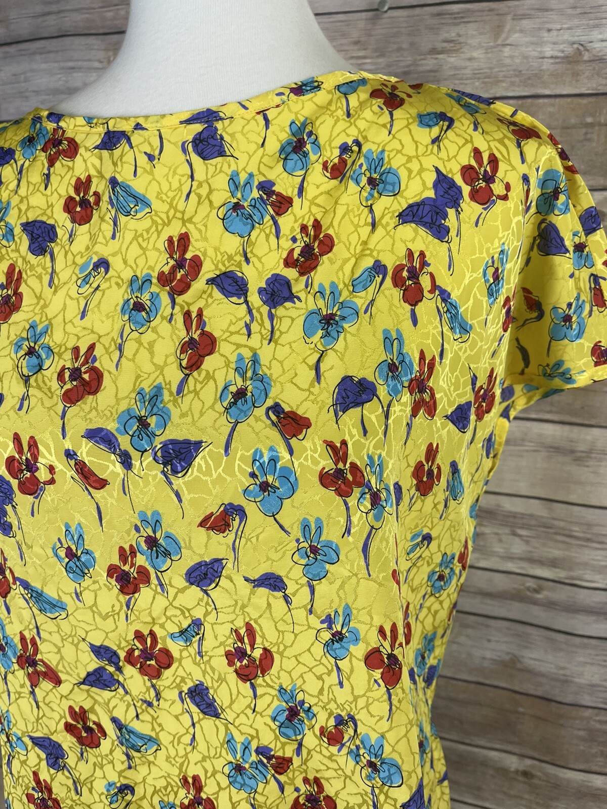 Vintage Stuart Lang Size 16 Floral Blouse Yellow Boxy Fit Cottage Core Button