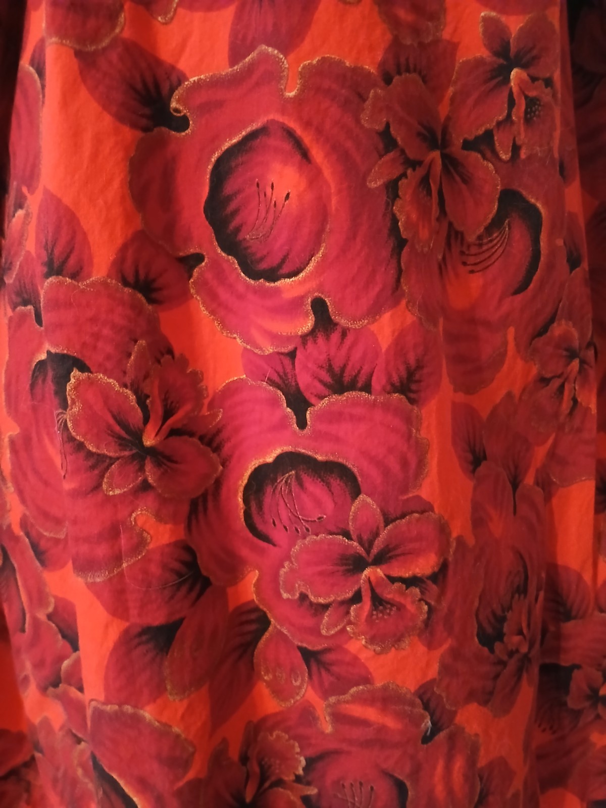 Vintage 70s Hawaiian Red Floral Cotton Muumuu Caftan Tiki Oasis Dress M/L