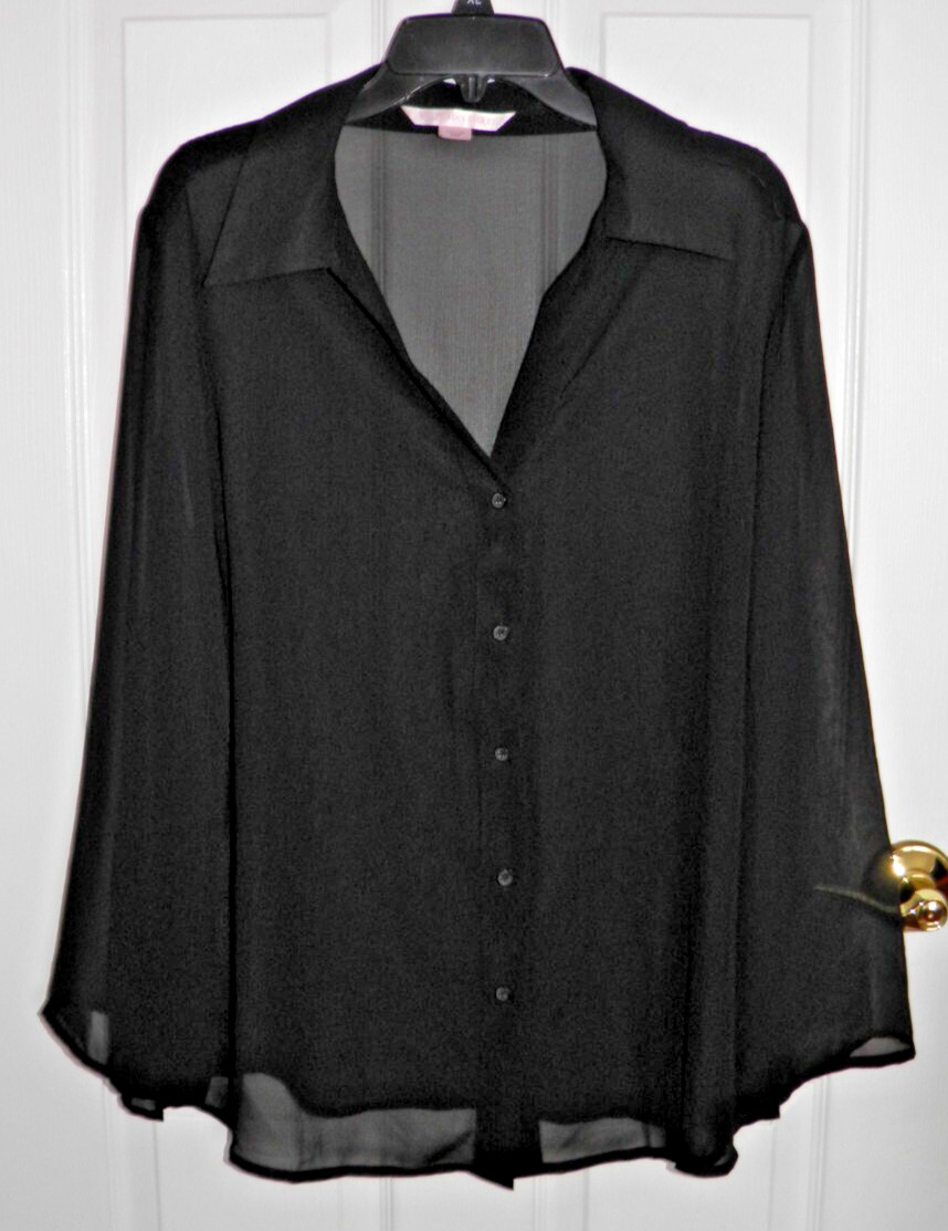 Vintage, Victoria’s Secret black, sheer, long sl. button Up lingerie. S/M. Korea
