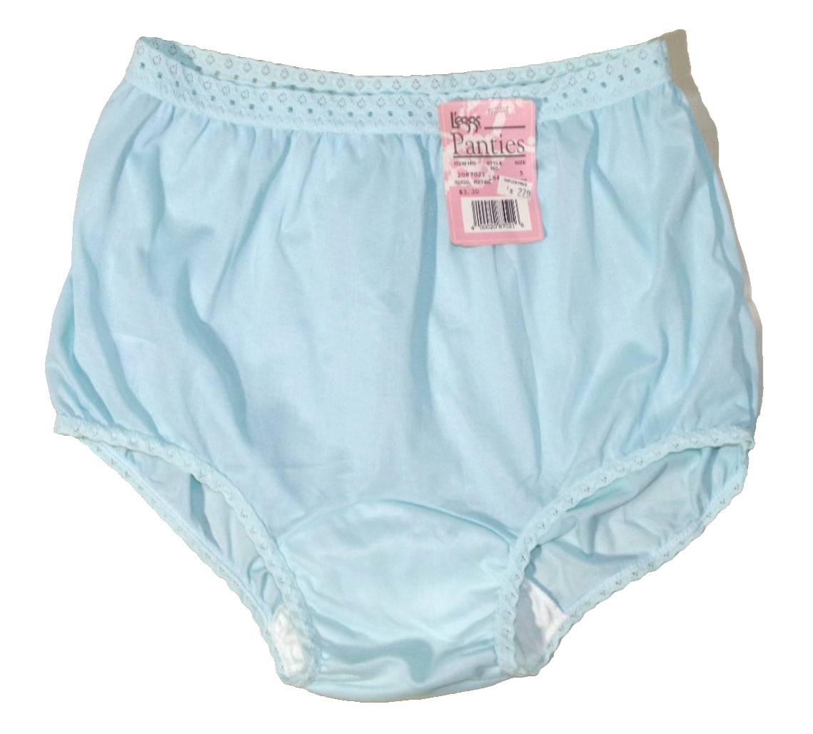 NWT Vintage Granny Panties Pale Aqua NYLON Size 5 Lace Waistband & Around