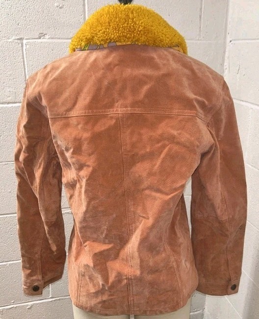 Vintage Woman’s Suede Jacket Pink Orange Faux Sherpa Collar Sz M Retro B2 Style