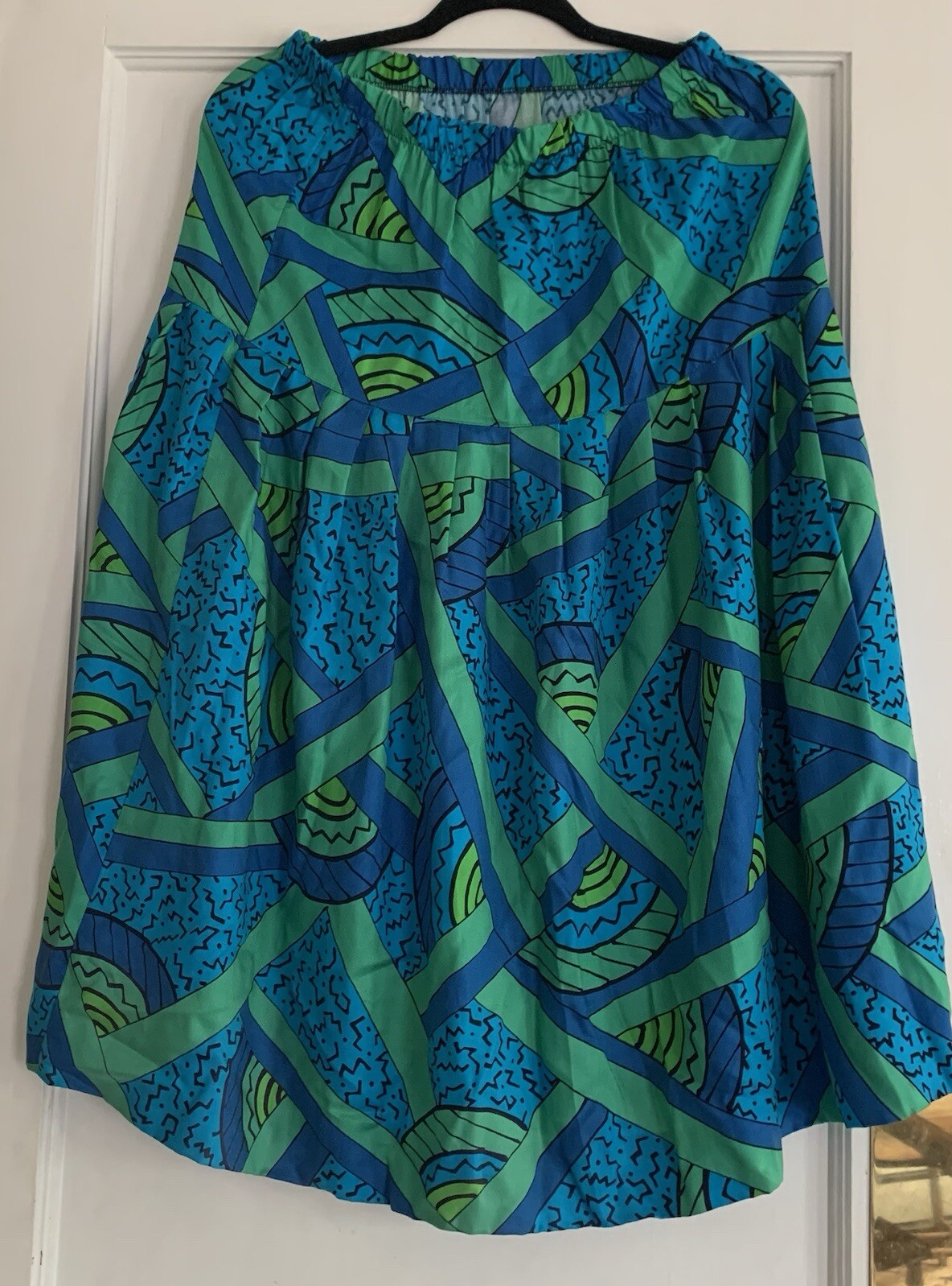 Vtg 80s Private Club Top Skirt Set Multicolor Lg Green Blue Rayon Retro