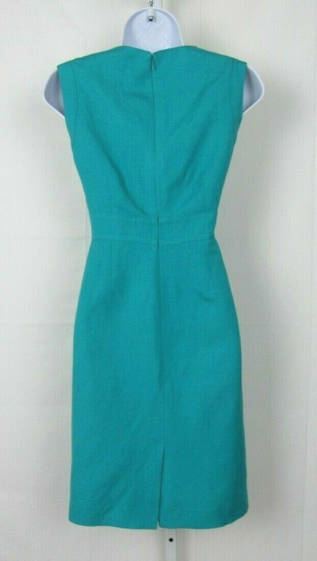 VTG 1980s 90s TAHARI ARTHUR S LEVINE SIZE 4P TURQUOISE LINEN RAYON BLEND DRESS