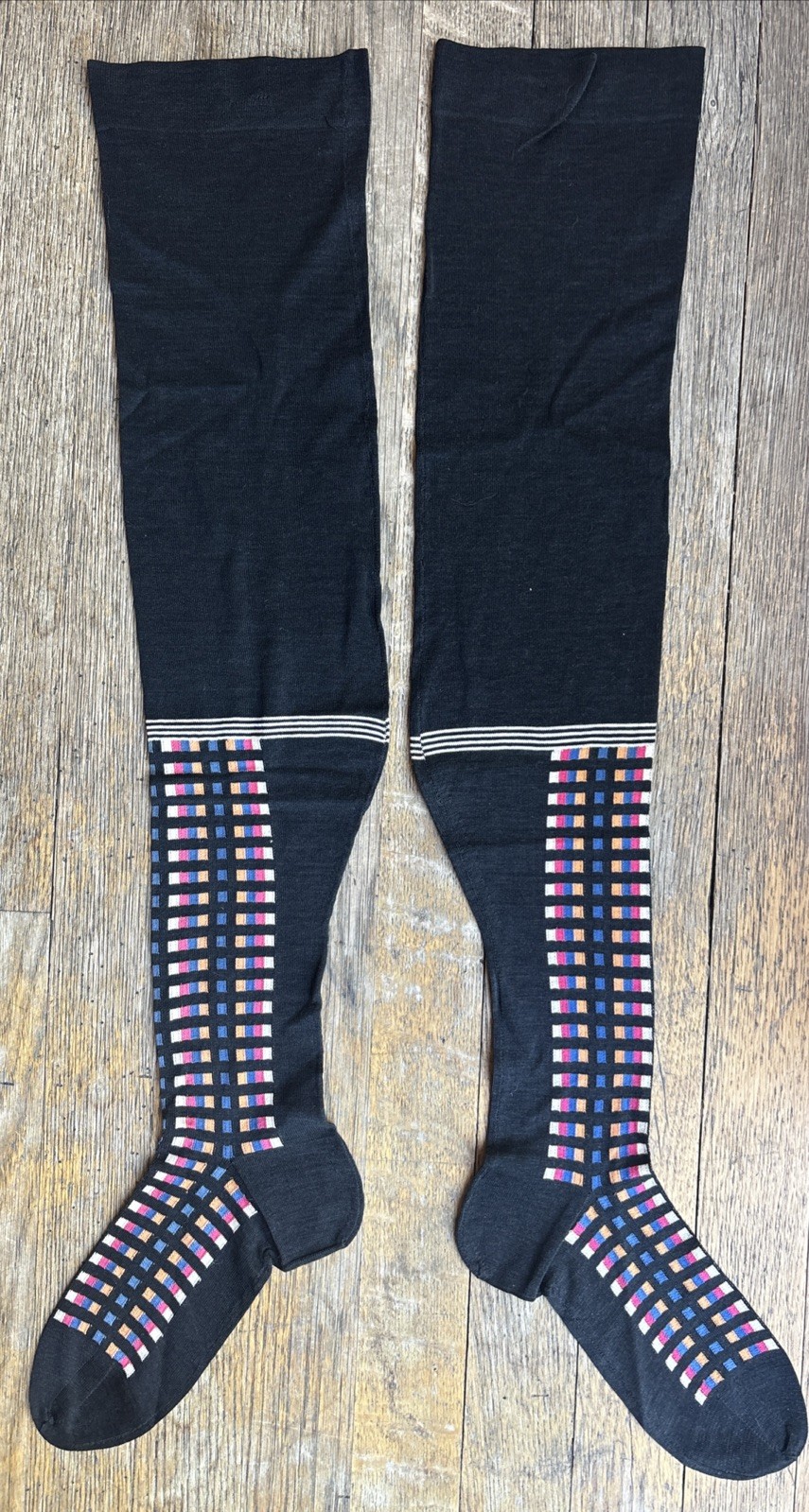 NOS C 1900 – 20s Edwardian Colorful Grid Stockings Flapper