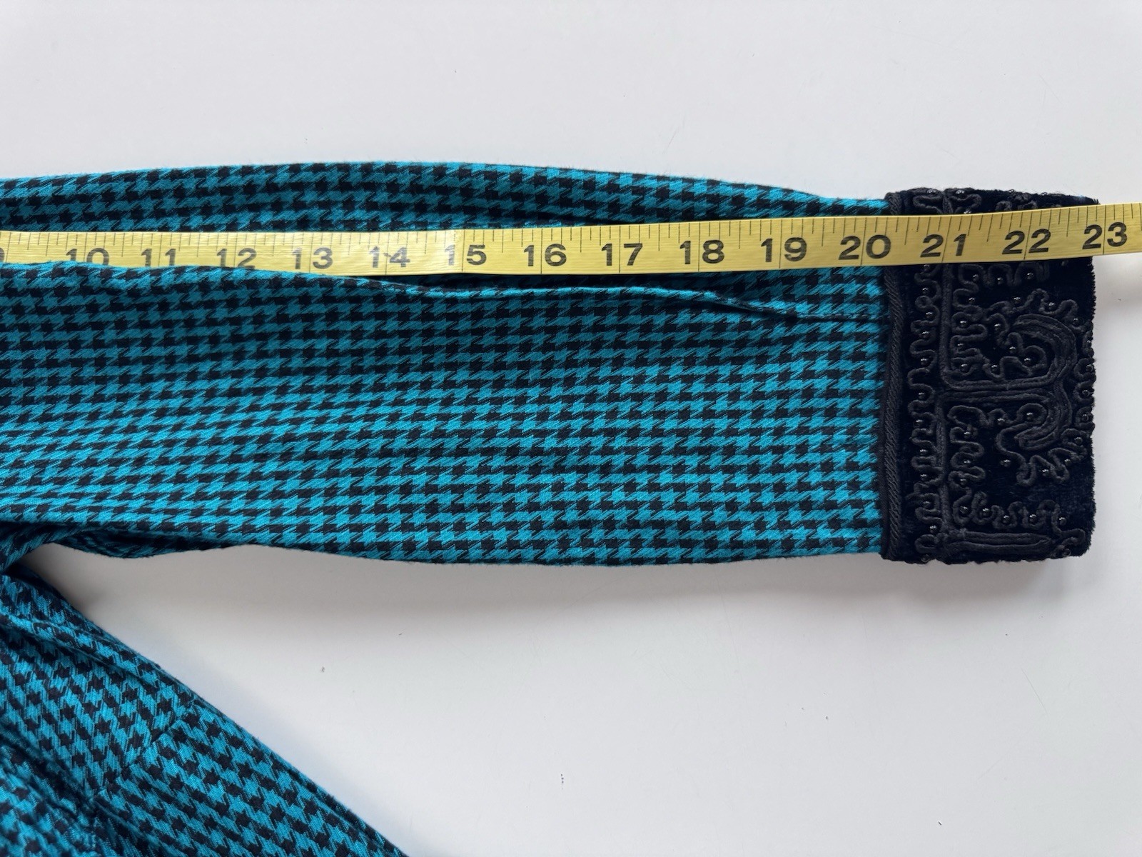 Vintage 80s Sarah Elizabeth Beaded collar Teal Gingham Goth Check Maxi Dress