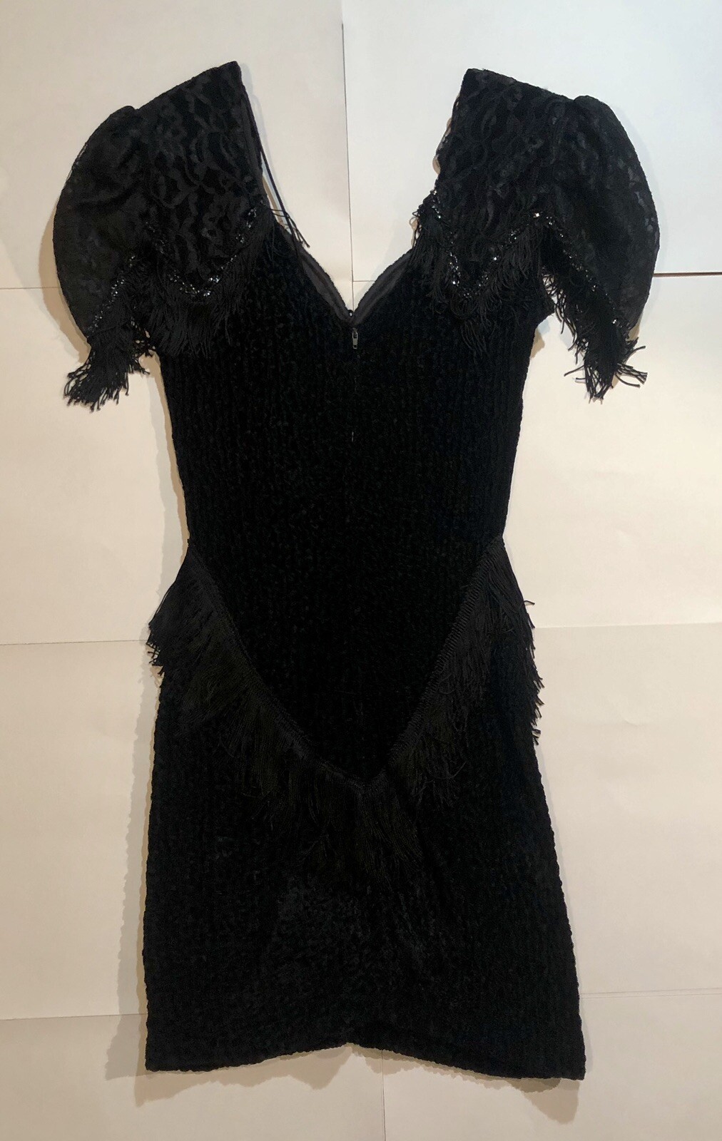Vintage 1980’s Women’s Size 13/14 S? Cocktail Dress Black Sequin Velvet Tassels