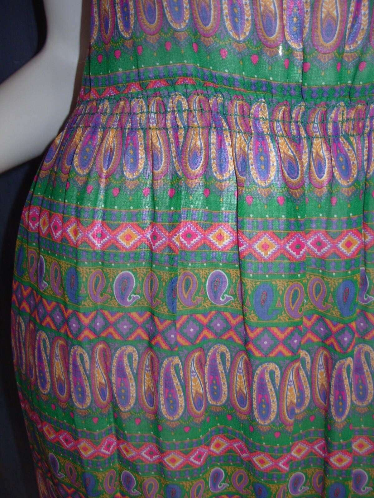 Vtg 70s 80s EDITH STRAUSS Dress M Patchwork PAISLEY Print Secretary Boho Peasant