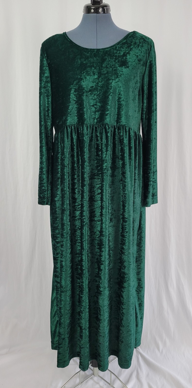 Vintage Sunbelt Green Crushed Velvet Dress w Gathered Skirt Size Small