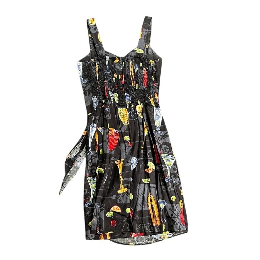 Vintage PARADISE FOUND Black Hawaiian Mini Dress Cocktail Happy Hour Size MEDIUM