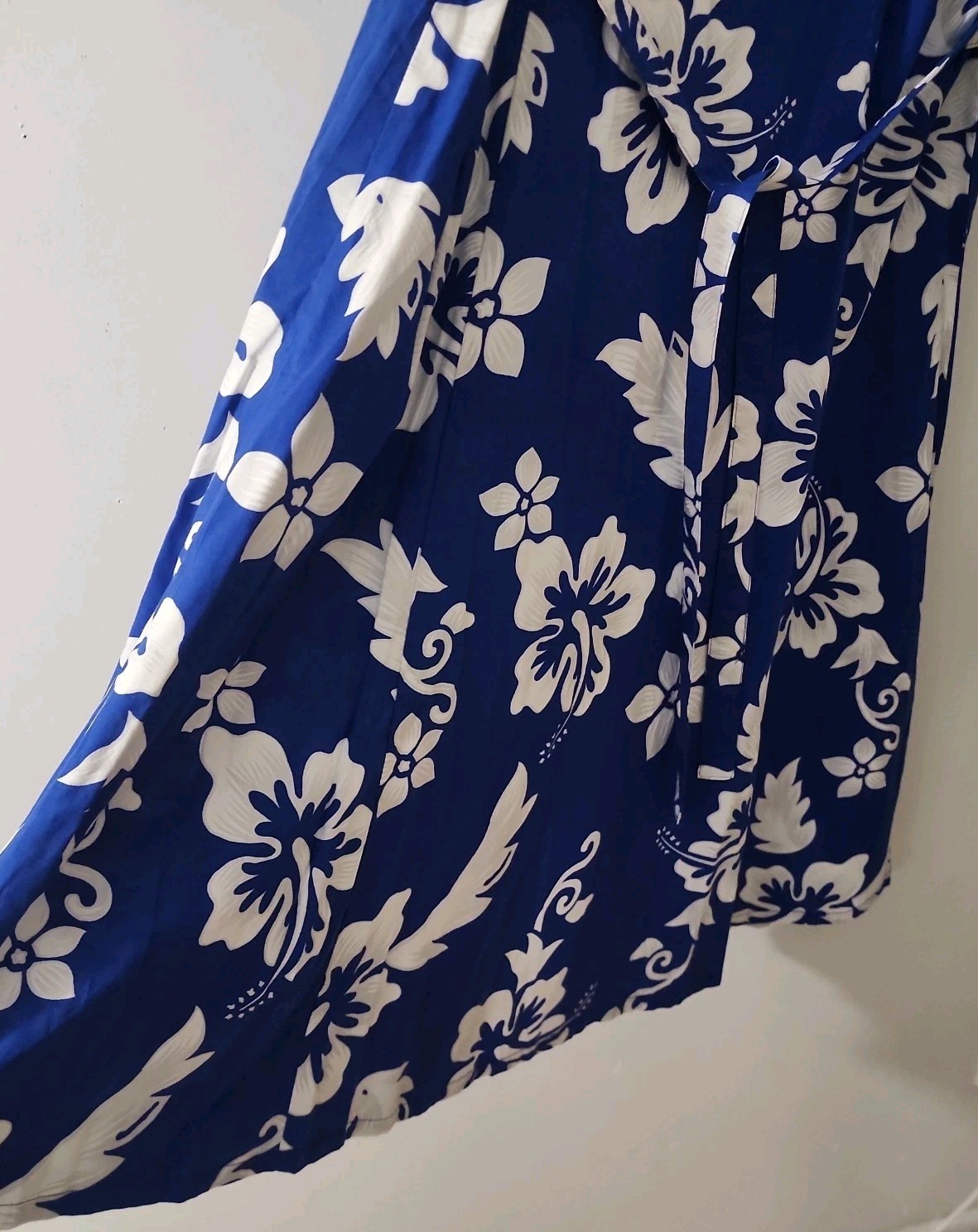 Tiki Palm Hawaiian XXL Blue White Kaftan Cottage Beach Button Up NWT NOS VTG