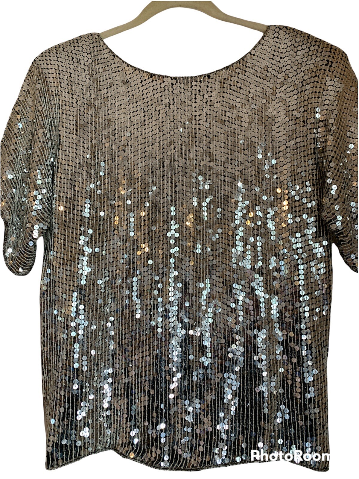 Vintage 80s Jean for Joseph le Bon Silver Sequin Top 100% Silk Party Evening S