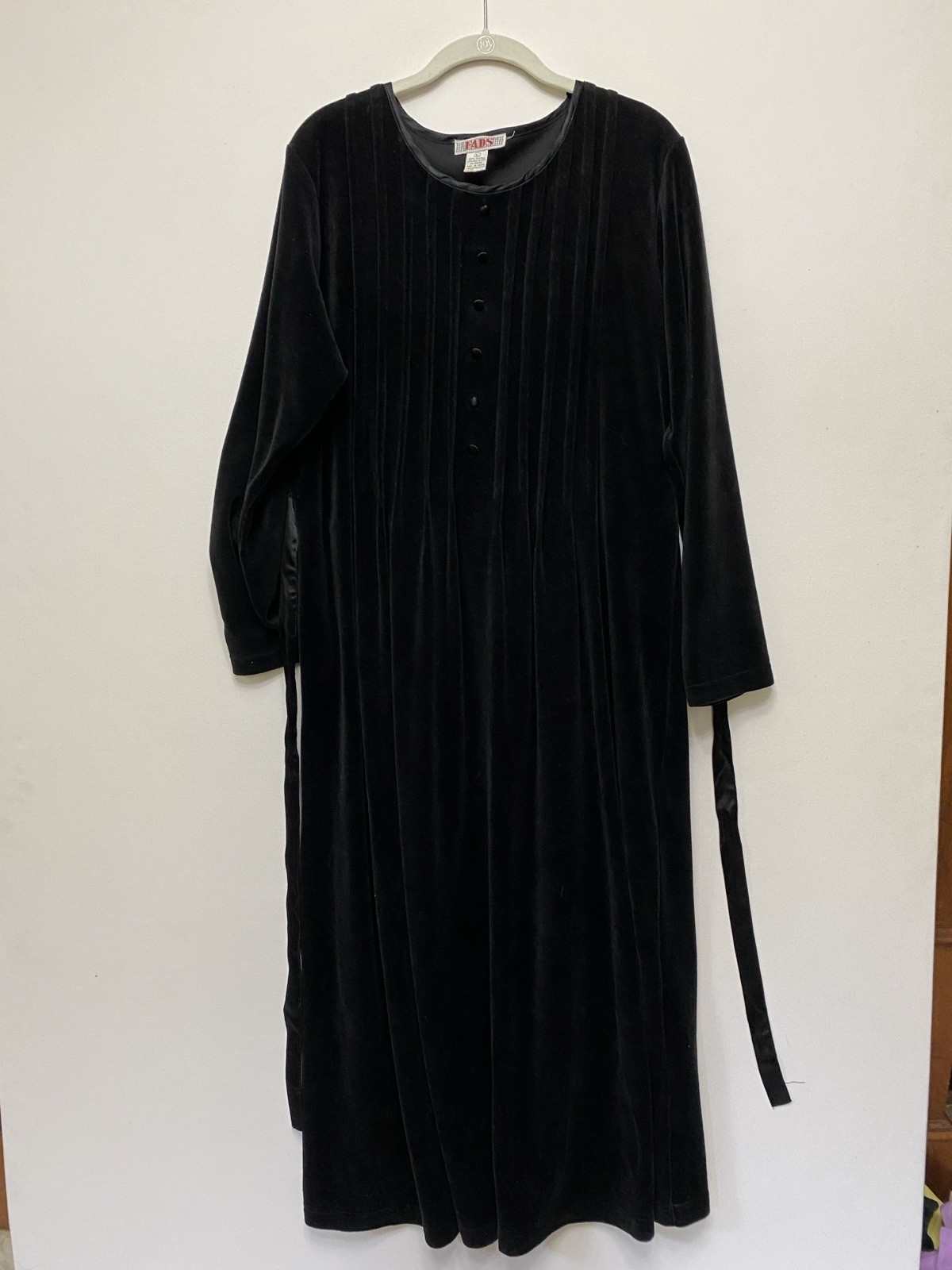 Vintage 90s Fads L Maxi Dress Cotton velour Black belted