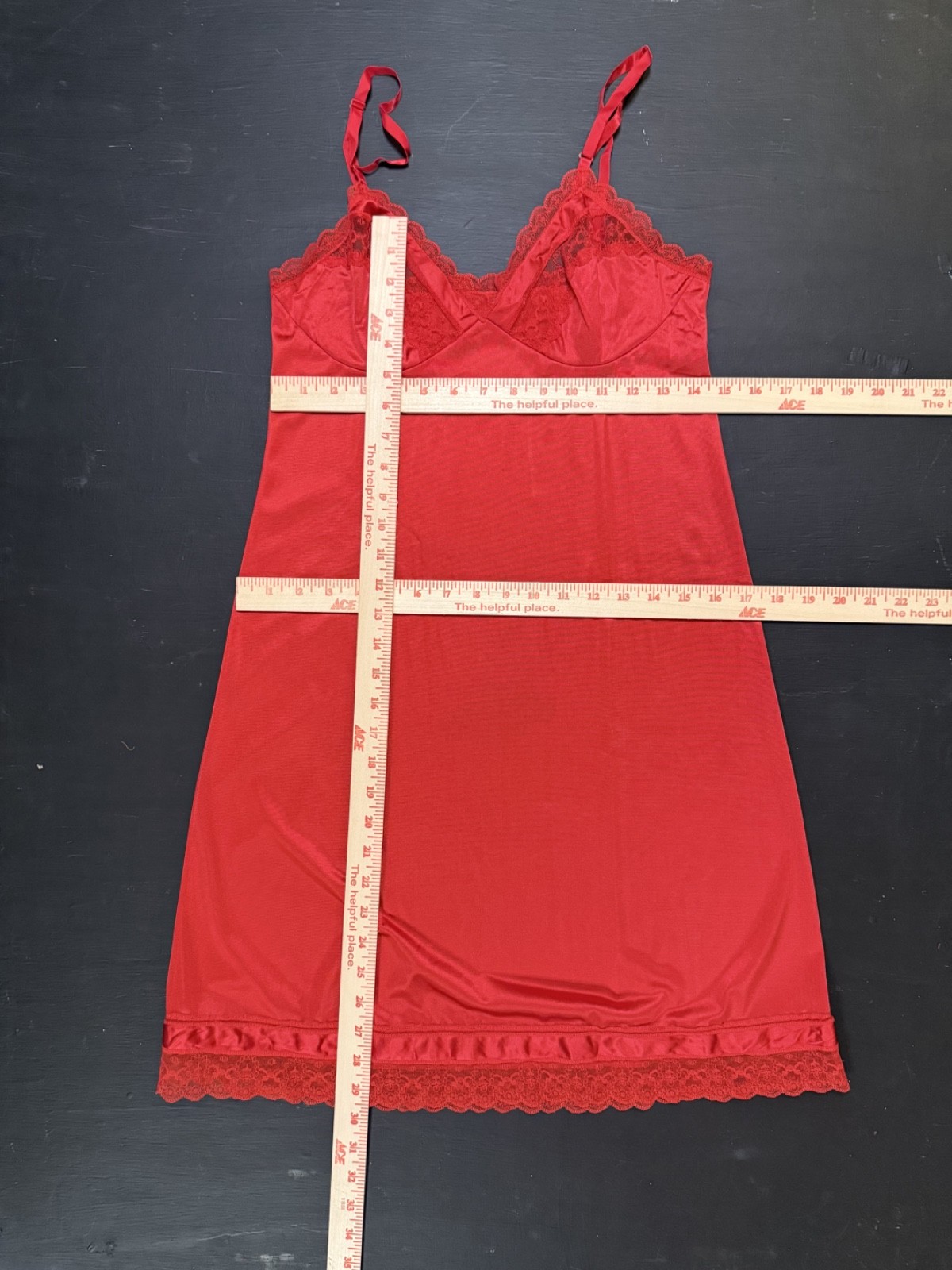 Vintage Red Vanity Fair Women’s Lace Slip Dress Lingerie Made in USA Size 34