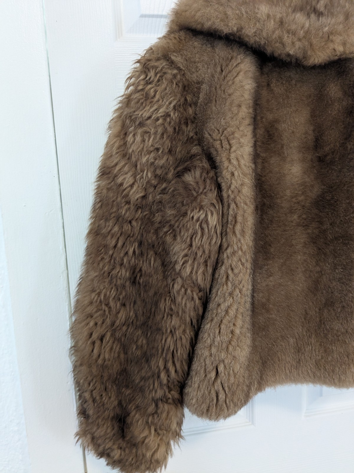 Vtg Ardney Genuine Suede Lamb Shearling Long Pile Wool Puffer Bomber Size 12 Tan
