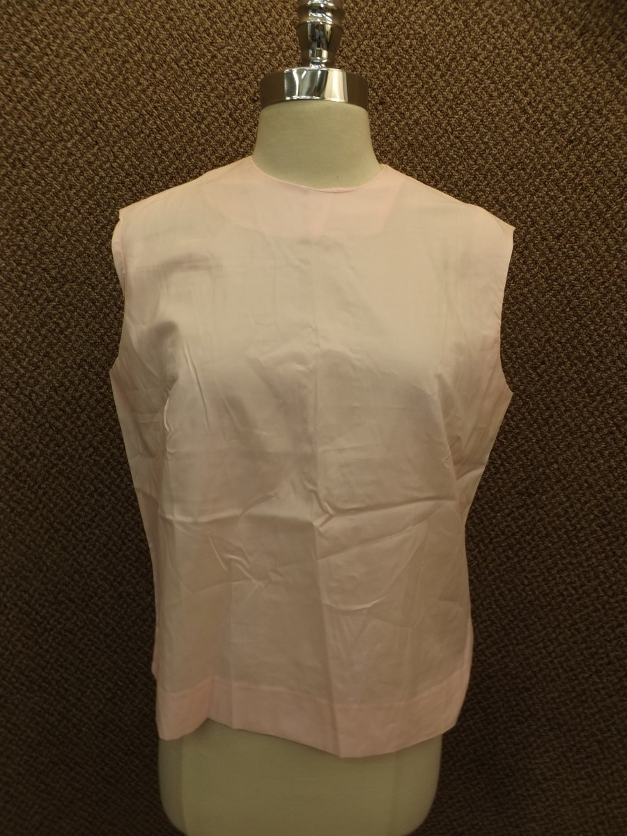 Vtg 1950s NEW Dressy Pink Sleeveless Pink Poly Rayon Back Button Down Top Sz 14