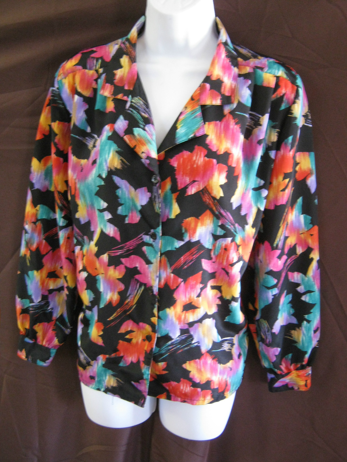 VTG 90’s Petite Impressions Shirt Size 16P 16 Petite Bright Floral Print Top
