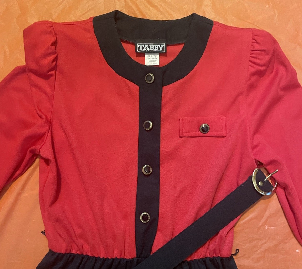 Tabby of California Dress Women Size 8P (Small) Red Black Belted Vintage 80s