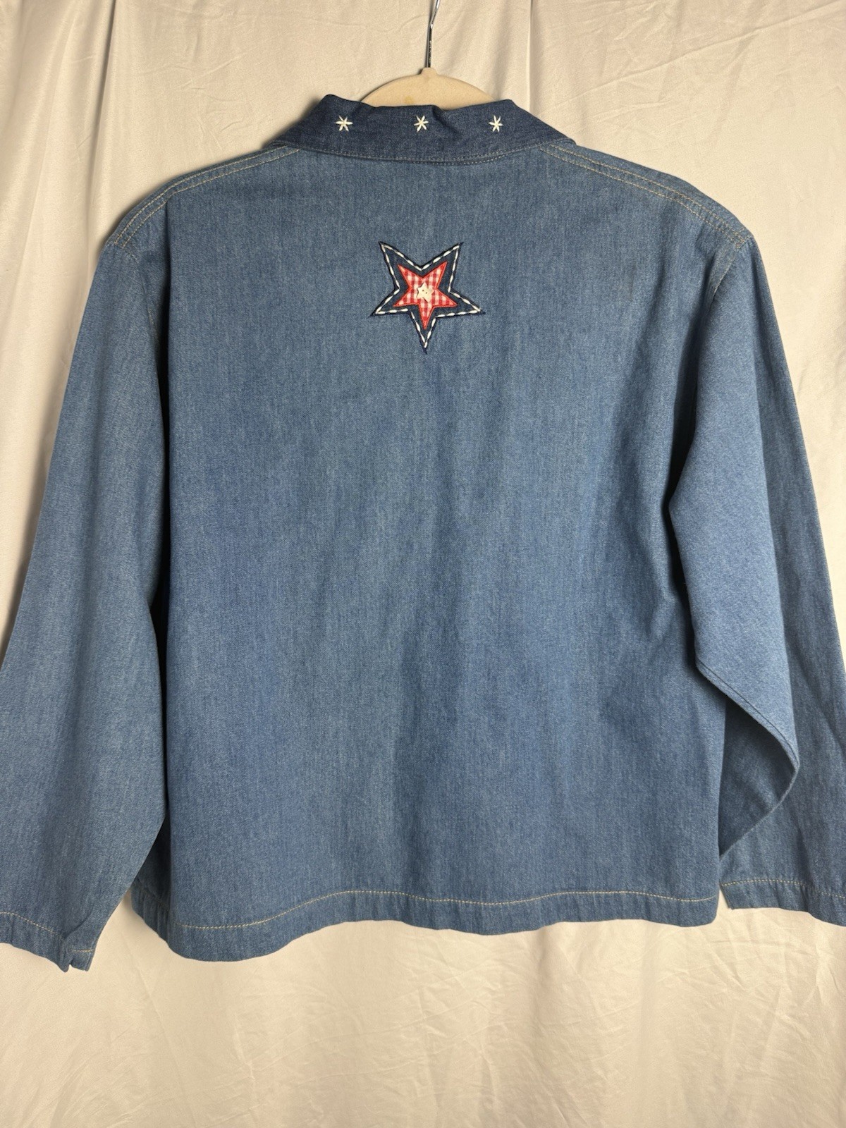 VTG Casey Coleman Denim Jacket American Flag Patchwork Patriotic USA Western