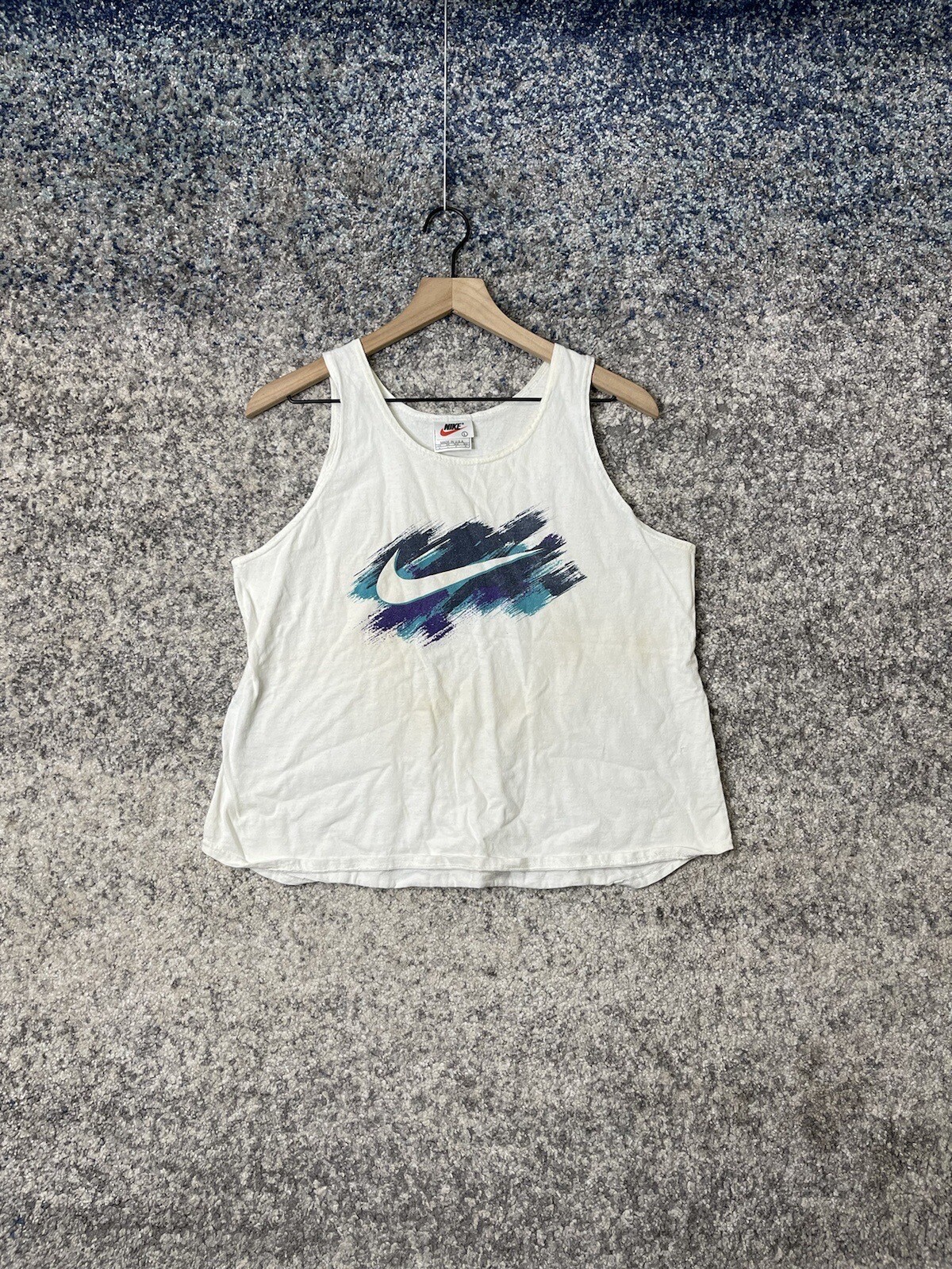 Vintage Y2K Nike Tank Top Crop Large Center Swoosh White Purple Blue
