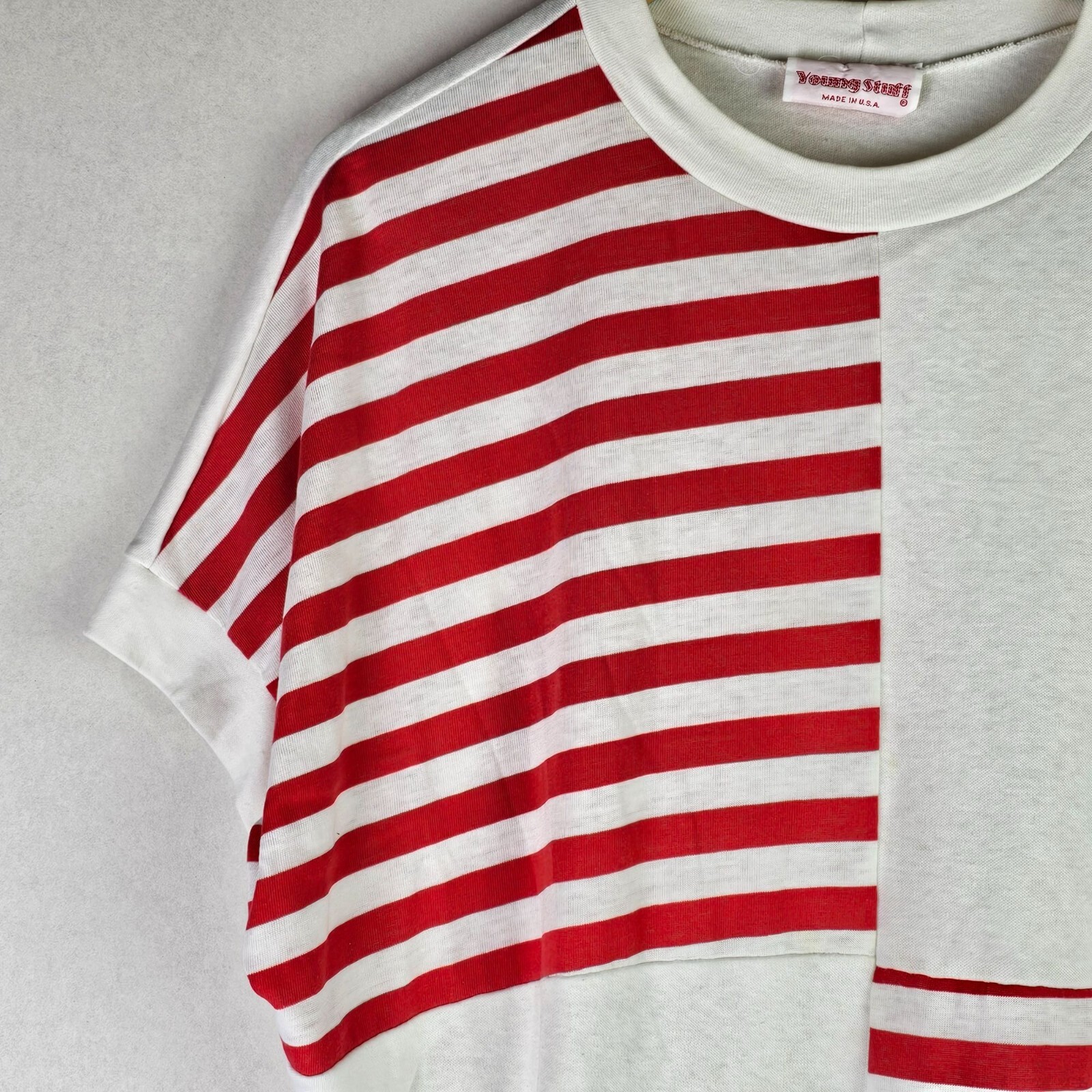 Vintage 1980’s Young Stuff American Made Beachy Red White Stripe Top, Sz XL