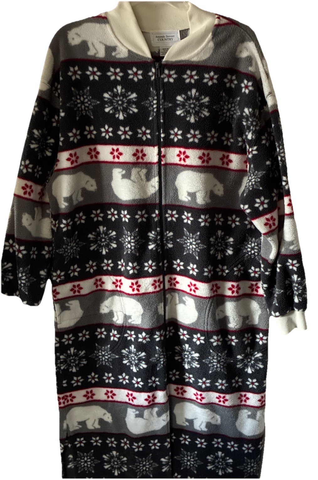 Vintage Amanda Stewart Country Fleece Nightgown Cottagecore Sz M Polar Bears EUC