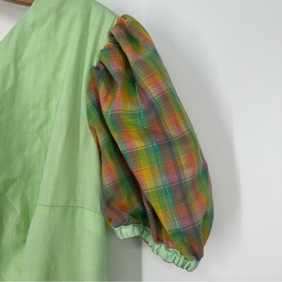 Vintage Nu-U Green and Metallic Plaid Square Dancing Swing Dress