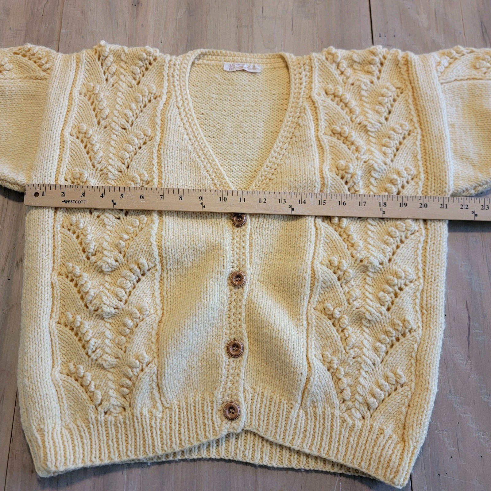 Vintage Hand Knit Wool Cardigan Sweater Cable Knit Beautiful Buttons Sz M / L