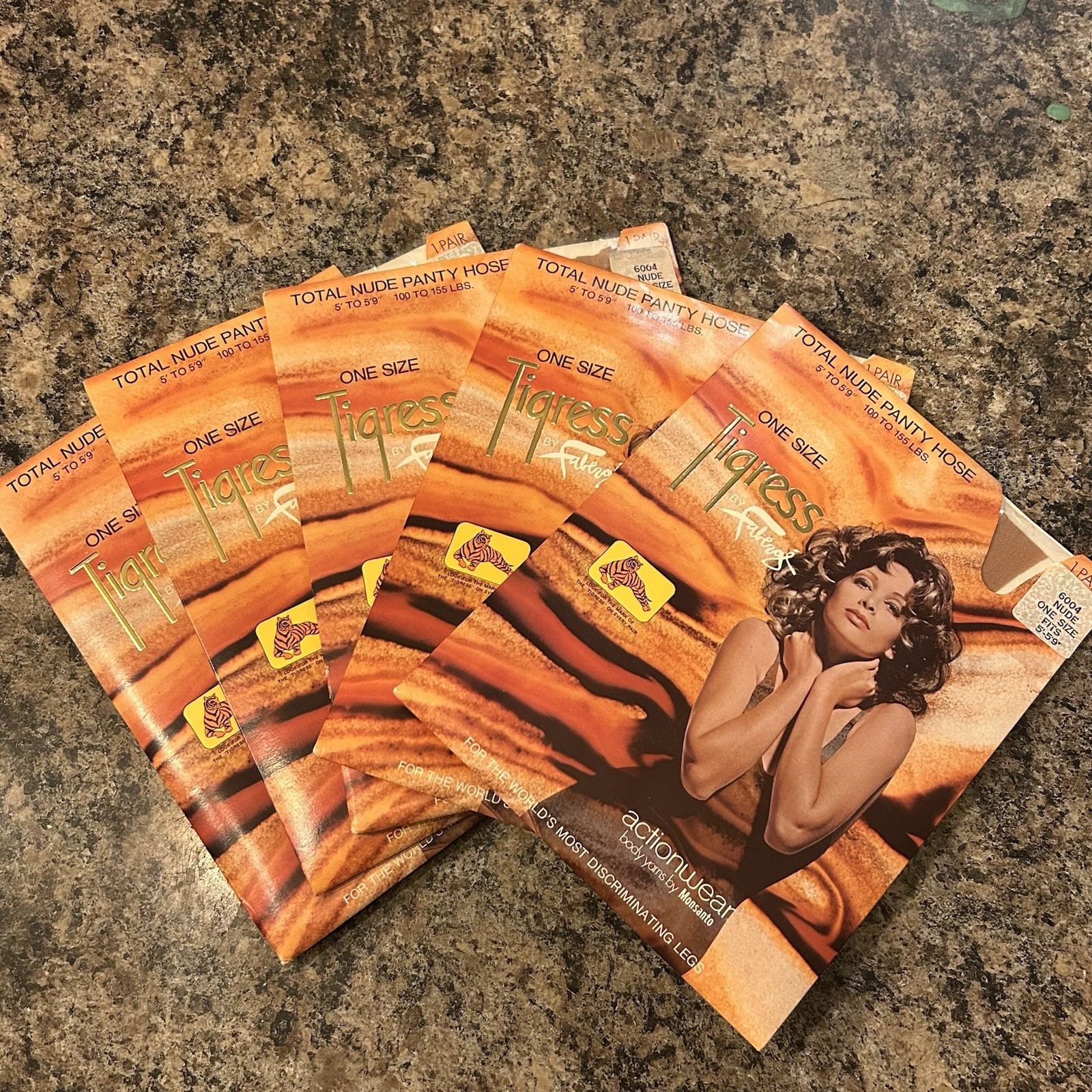5pk Vtg Faberge Tigress Total Nude Pantyhose Monsanto Actionwear One Size NOS