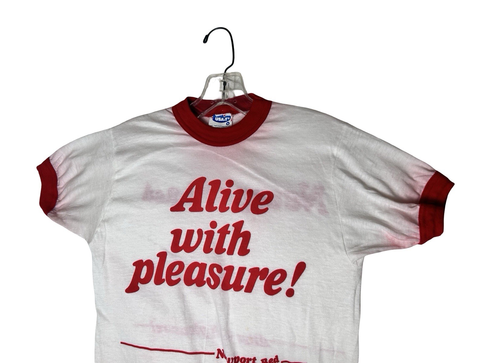 80s Newport Cigarettes Ringer T-Shirt Sz M Red Alive Pleasure Single Stitch READ